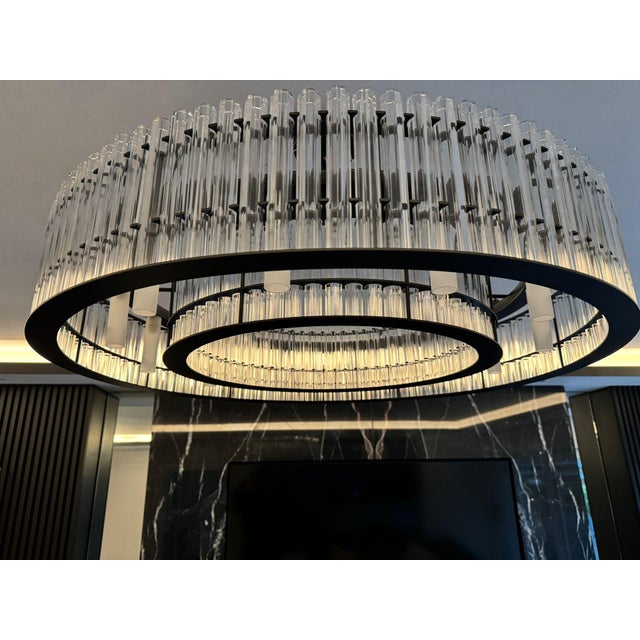 Not Yet Made - Made To Order Modern Contemporary Glass Rod Chandelier Black Modern Ceiling Light Chandelier For Sale - Image 5 of 14