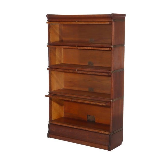 Antique Globe Wernicke Arts & Crafts Oak 4 Stack Barrister Bookcase Signed C1920 Measures - 58" x 34" x 12 3/4" 1 - 8" 2 -...