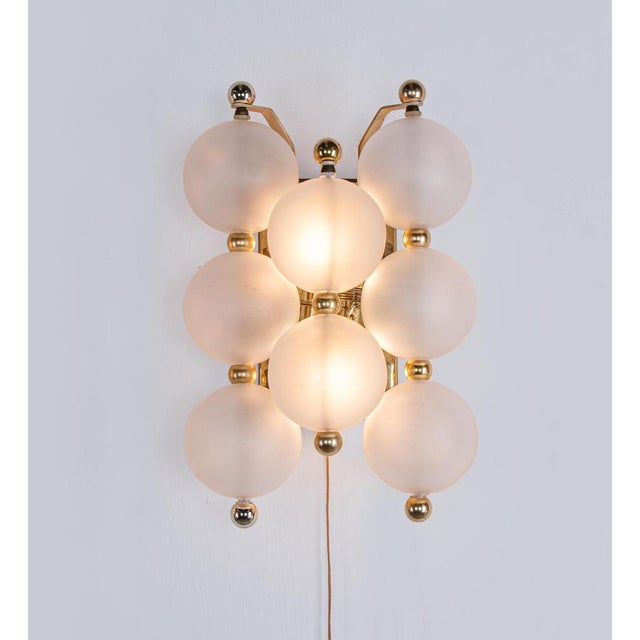 Kinkeldey Wall Sconces in Frosted Glass Balls & Brass, Germany, 1960s, Set of 2 For Sale - Image 3 of 10