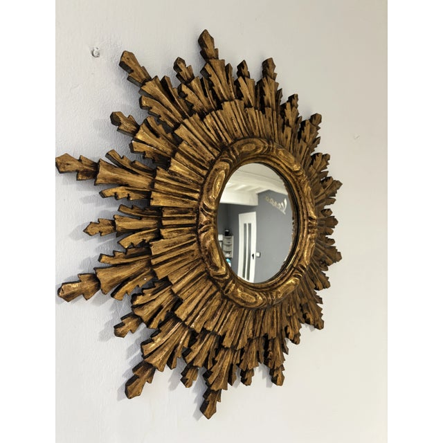 Mid-Century Modern Rare 1940s French Big 24" Convex Gold Gilt Sunburst Starburst Mirror For Sale - Image 3 of 10