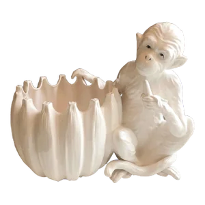 1980s Hollywood Regency Ceramic Monkey Cachepot/Planter
