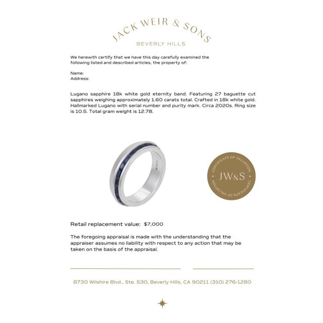Metal 1920s Lugano Sapphire 18k White Gold Eternity Band, Size 10.5 For Sale - Image 7 of 7