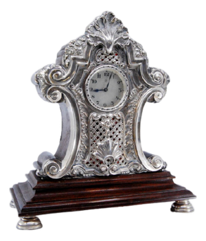 Wooden Table Regulator Clock with Silver Applications