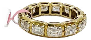 Gia Emerald Cut Diamond Eternity Bezel Band Ring in 18k Yellow Gold, Size 6.5