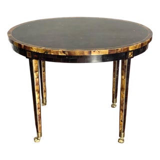 Maitland Smith Tessellated Faux Tortoise Shell Oval Table W Brass Inlay & Casters For Sale