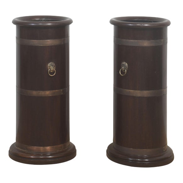 19th Century Mahogany Umbrella Stands with Brass Mounts, Set of 2 For Sale