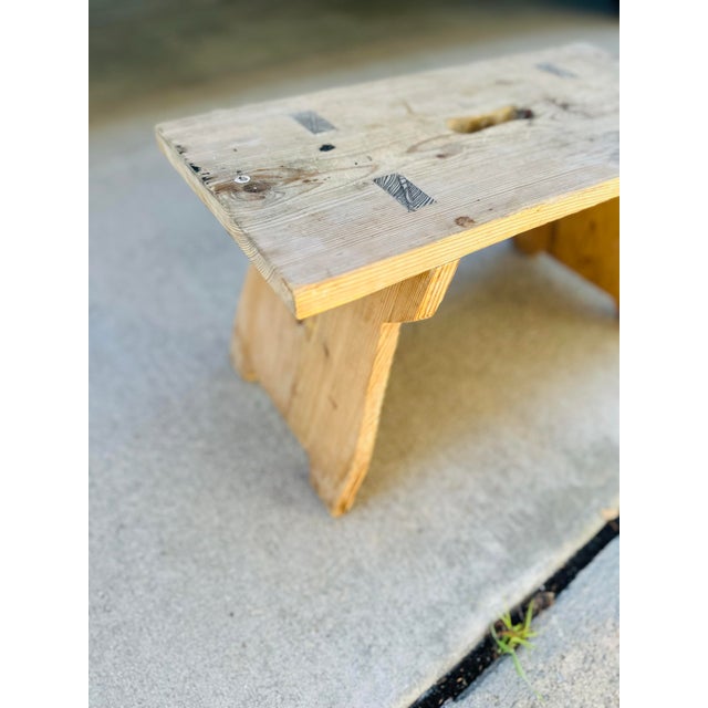 Wood Antique Primitive Pine Bench For Sale - Image 7 of 7