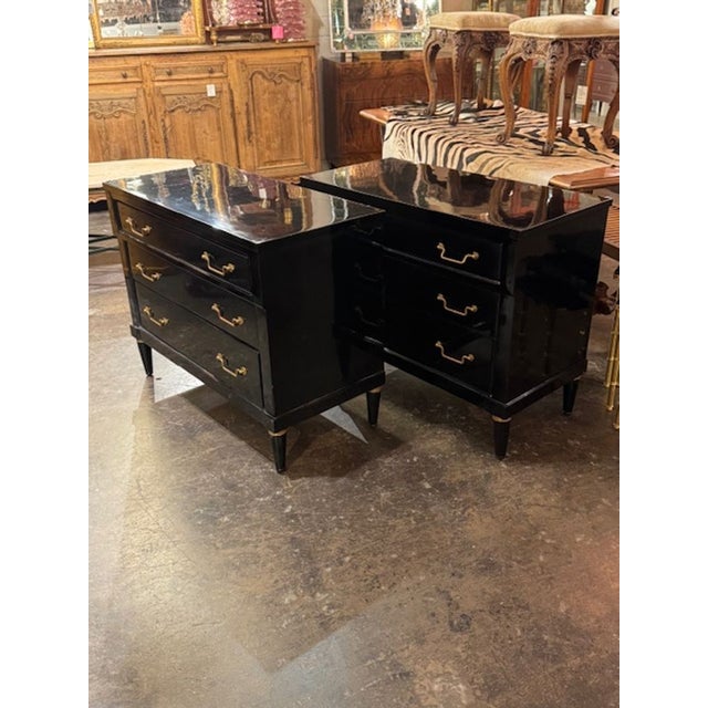 Early 21st Century Pair of Black Lacquered Louis XVI Bedside Tables For Sale - Image 5 of 6