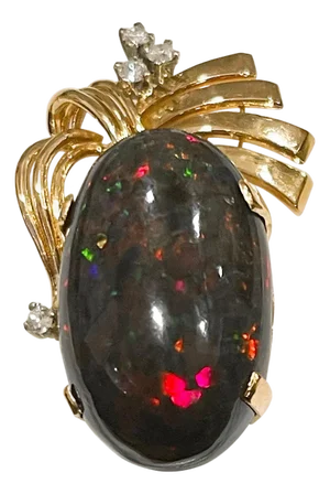 30 Carat Oval Ethiopian Black Opal Pendant/Necklace 18 Karat + 18 Kt Gold Chain