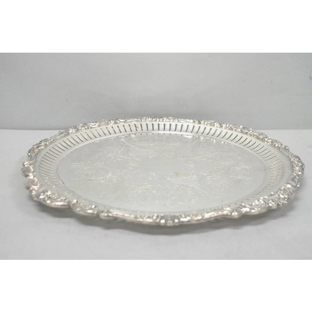 Vintage Baroque by Wallace Silver Plated Round Footed Serving Platter Bar Tray For Sale - Image 11 of 12