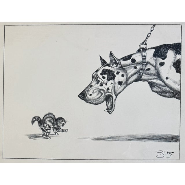 A tense yet comical standoff unfolds! A massive Great Dane, having lowered itself to investigate, is abruptly pulled back,...