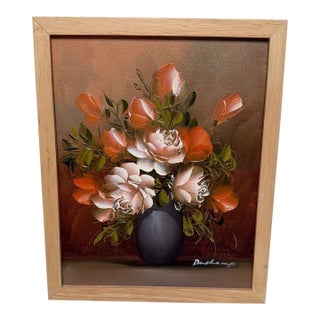 Vintage Signed Duchamp Floral Still Life Oil Painting For Sale