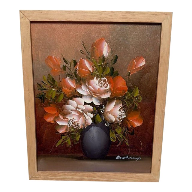 Vintage Signed Duchamp Floral Still Life Oil Painting For Sale