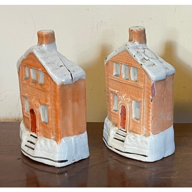 Mid 19th Century Antique 19th Century English Staffordshire Brick Cottage Coin Banks Circa 1860 - A Pair For Sale - Image 5 of 14