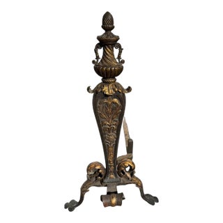 Italian Gilt Acanthus Andirons - Antique Wrought Iron Décor For Sale