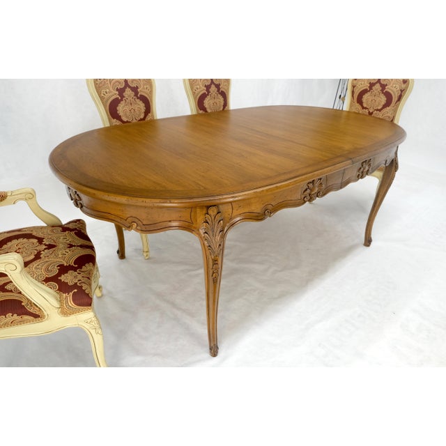 French Provincial 8 Carved Dining Chairs Walnut Table 3x18" Leaves Overall 132" Long Dining Set For Sale - Image 3 of 12