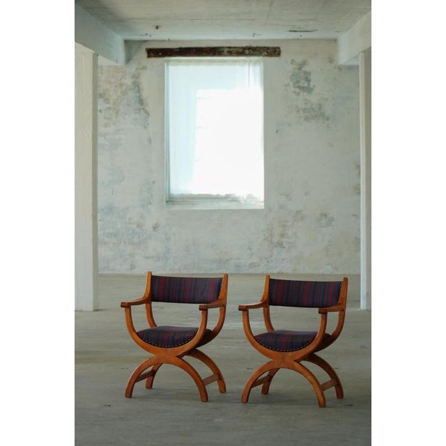 Wood Danish Modern Oak Model Kurul Armchairs attributed to Henning Kjærnulf, 1960s, Set of 2 For Sale - Image 7 of 18