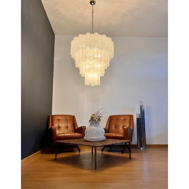 White Vintage Murano Glass Tiered Chandelier with White Alabaster Glass Tube, 1990s For Sale - Image 8 of 15