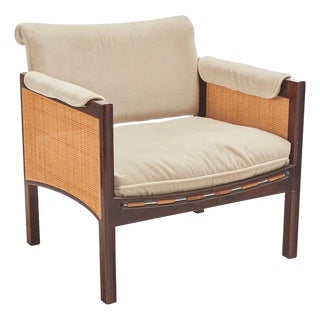 1960s Elegant Caned Lounge Chair in the Style of Dunbar For Sale