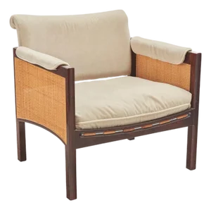1960s Elegant Caned Lounge Chair in the Style of Dunbar