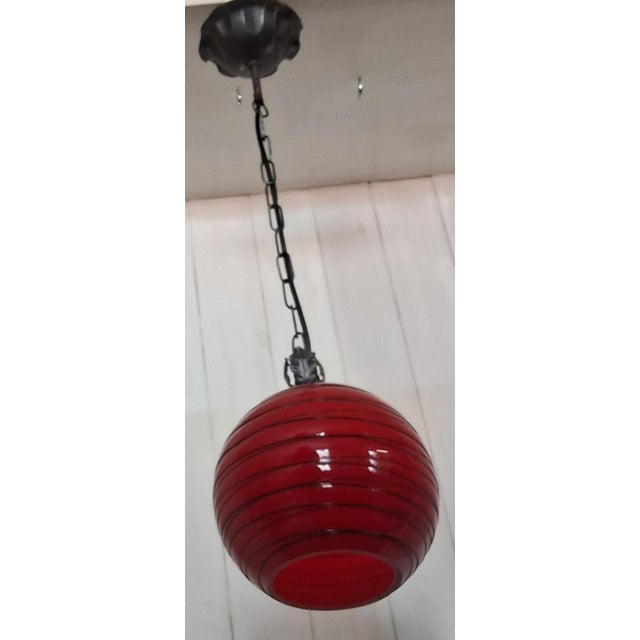 Vintage Hanging Lamp with Red Spherical Glass Shade, 1970s For Sale - Image 6 of 9