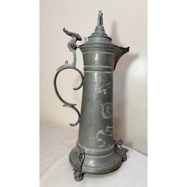 19th Century Large Antique Ornate German Cycling Trophy Award Pewter Lidded Stein Tankard For Sale - Image 16 of 18