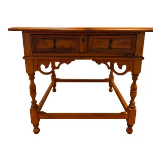 1990s Vintage Pine Accent Table With Keyhole Drawers For Sale