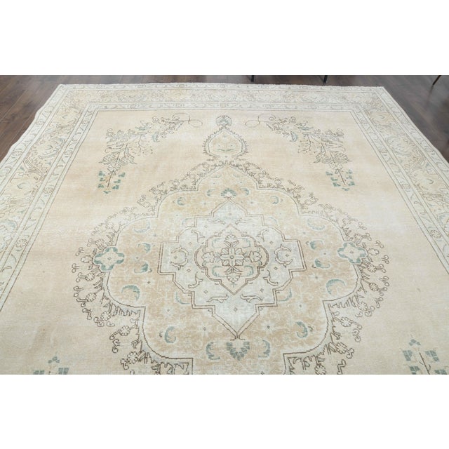 Beige 1970s Vintage Persian Handmade Wool Cotton Beige Area Rug For Sale - Image 8 of 11