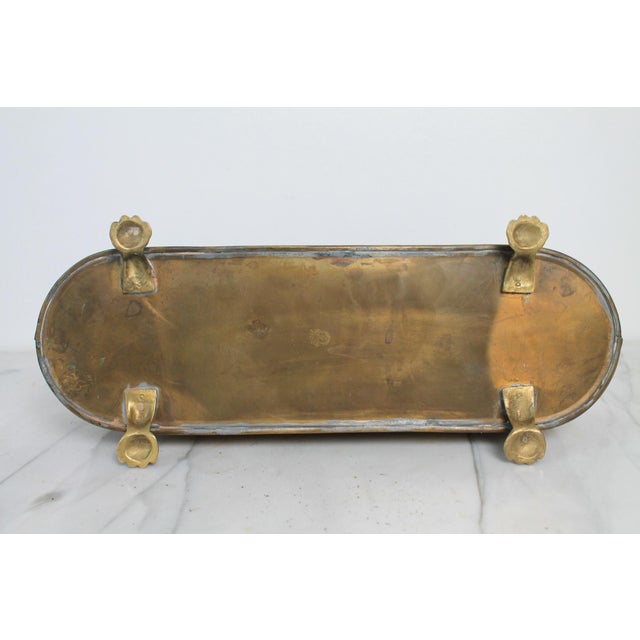Vintage Oval Elongated Footed Brass and Copper Reticulated Planter W/ Paw Feet For Sale - Image 13 of 14