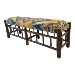 Genesee River Hickory Bench Upholstered With Vintage Beacon Blanket