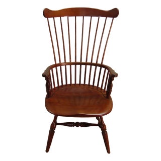 Duckloe Solid Cherry Fan Back Windsor Arm Chair For Sale