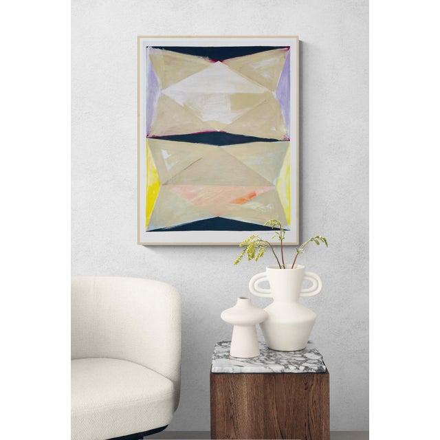 Mid-Century Modern Geometric Painting With Lavender and Yellow. For Sale - Image 3 of 3