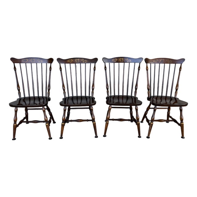 L. Hitchcock Harvest Brown Maple Fan Back Windsor Side Chairs - Set of 4 For Sale