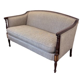 1990s Brown and White Herringbone Settee For Sale