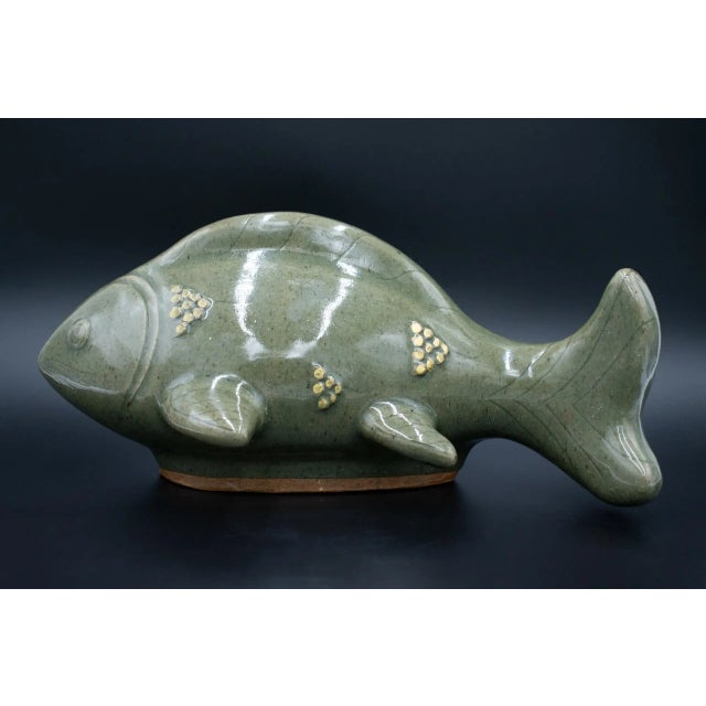 Vintage (90s) Large Koi Fish Hand-Made Stoneware Pottery, E. T. Tonala For Sale - Image 13 of 13