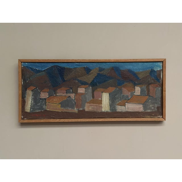 Original Swedish Oil on Canvas – “Cityscape” by Johan Lundgren – Signed & Dated 1952 – Vintage & Framed – 52.5 × 22.5 cm...