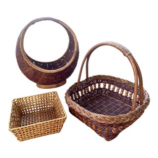 Vintage Brown Boho Baskets - Set of 3 For Sale