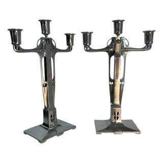 Jugendstil Candlesticks in Pewter by Achille Gamba from Hille, 1920, Set of 2 For Sale