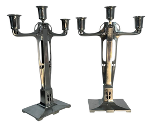 Jugendstil Candlesticks in Pewter by Achille Gamba from Hille, 1920, Set of 2