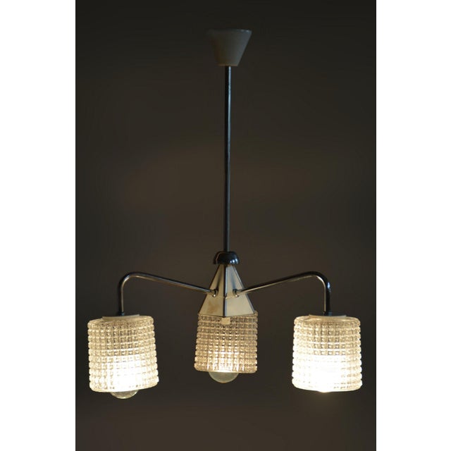 Metal Mid-Century Chandelier in Chrome and Opaline Glass from Drukov, Czech, 1970s For Sale - Image 7 of 9