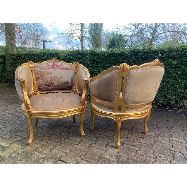 1940s French Louis XVI Gold Beige Sofa Set - 5 Pc For Sale - Image 11 of 18