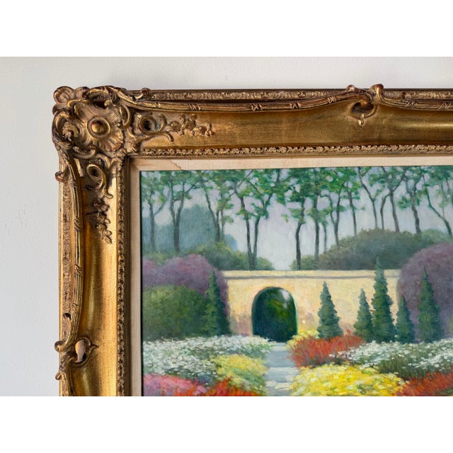 1990's Joe Yu Impressionist Garden Entrance Landscape Oil on Canvas Painting – Framed For Sale In Miami - Image 6 of 12