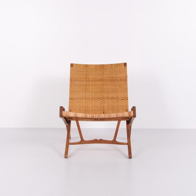Wegner jh512 fireplace chair by johannes hansen in patinated oak with original cane and manufacturer’s stamp. Danish...