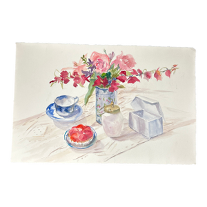 1980’s Original Impressionist Bouquet on Table Still Life Watercolor Painting
