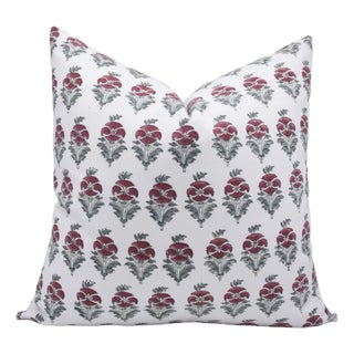Fabdivine Floral Block Print Pillow Cover 14x14 Inch Thick Cotton White-Mor Mukut For Sale