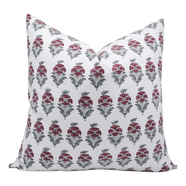 Fabdivine Floral Block Print Pillow Cover 14x14 Inch Thick Cotton White-Mor Mukut For Sale