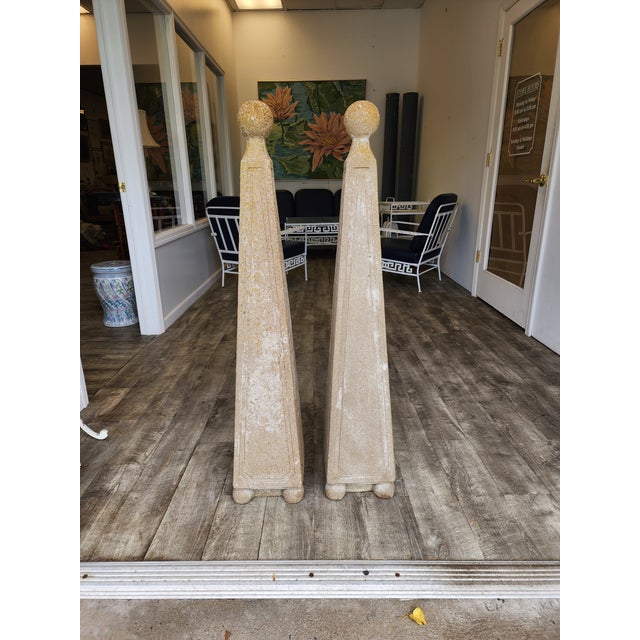 Grand Tour Pair of Vintage Mid-Century French Style Cement Garden Obelisks For Sale - Image 3 of 13
