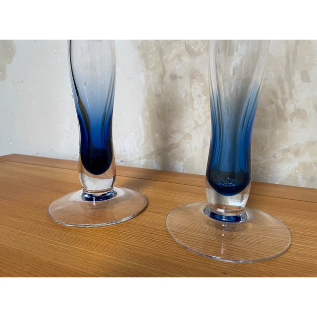 Glass Orrefors Swedish Modern Glass Candle Holders - a Pair For Sale - Image 7 of 12