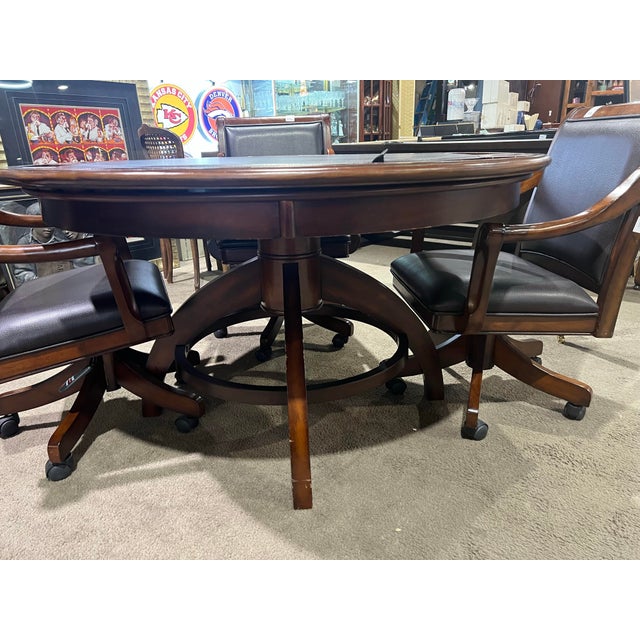 2020s Hillsdale Home Dark Wood and Leather Game Table With Chairs For Sale - Image 5 of 9