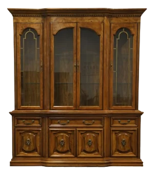 Bernhardt Furniture Italian Neoclassical Tuscan Style 72" Buffet W. Lighted Display China Cabinet 636-120 / 636-626